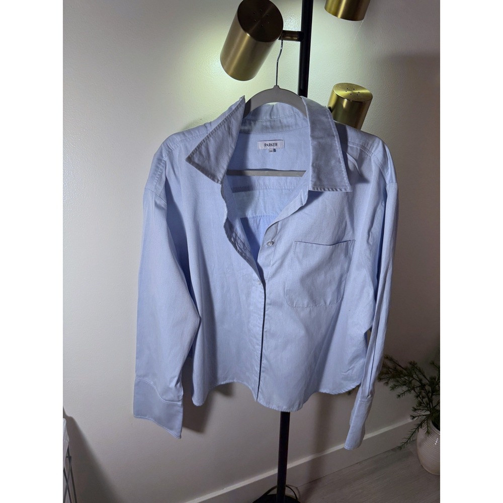 Parker boxy crop xxl poplin loose pocket back avant garde blue midsize chic euc